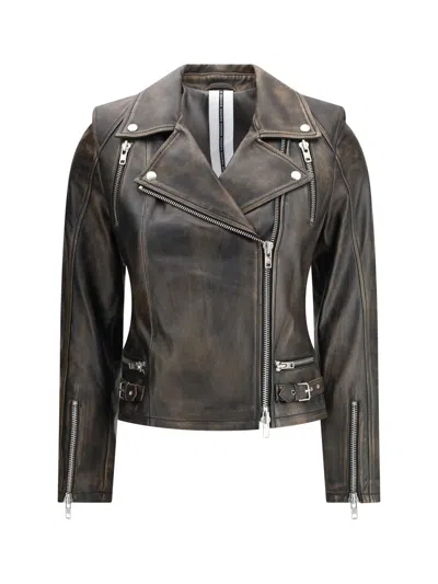 Sword 6.6.44 Cropped Leather Biker Jacket In Black