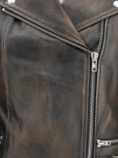 Sword 6.6.44 Cropped Leather Biker Jacket In Black