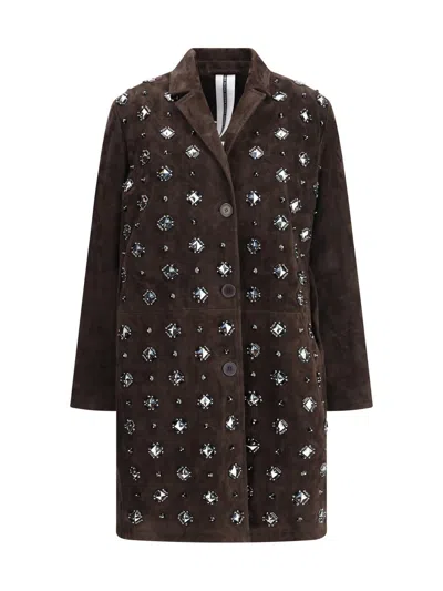 Sword 6.6.44 Goat Suede Leather Blazer With Stone Details In Brown