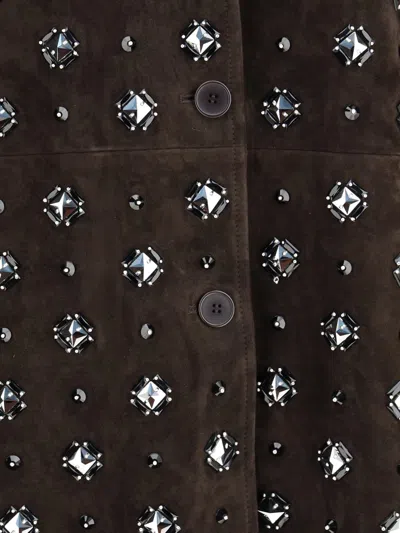 Sword 6.6.44 Goat Suede Leather Blazer With Stone Details In Brown