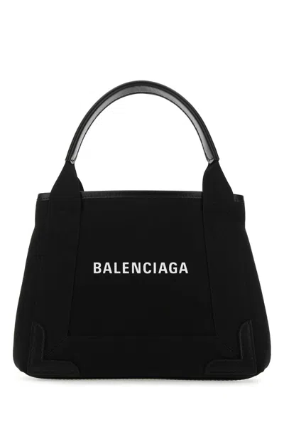 Balenciaga Navy Cabas Small Canvas Tote Bag In Black