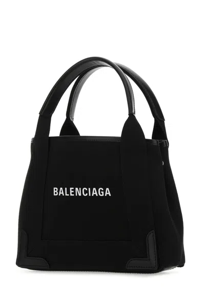 Balenciaga Navy Cabas Small Canvas Tote Bag In Black