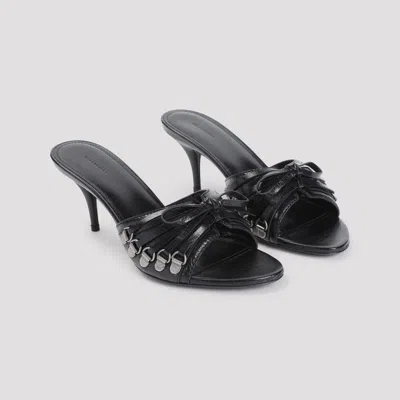 Balenciaga Open Toe Cagole Mules With Lace-up Design 6cm In Black
