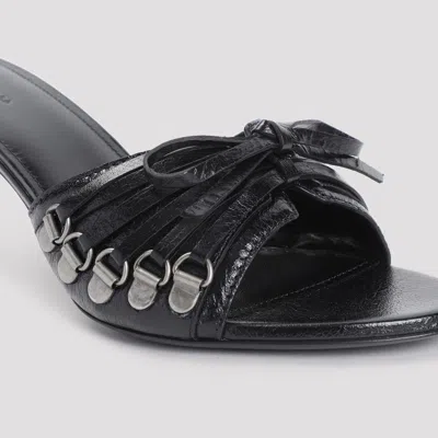 Balenciaga Open Toe Cagole Mules With Lace-up Design 6cm In Black