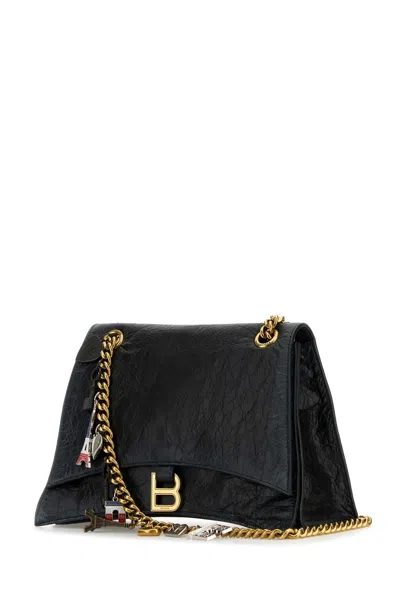 Balenciaga Black Leather Medium Crush Chain Shoulder Bag