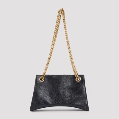 Balenciaga Crush Small Crinkled Leather Shoulder Bag In Black