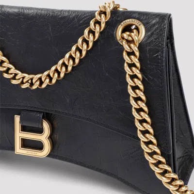 Balenciaga Crush Small Crinkled Leather Shoulder Bag In Black
