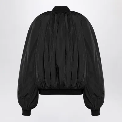 Balenciaga Draped Black Bomber Jacket In Technical Micro-faille In Black