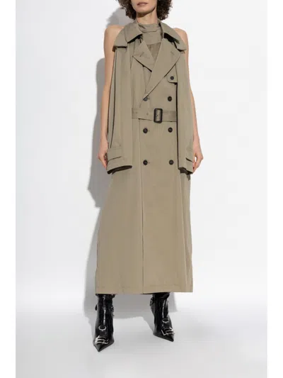 Balenciaga Cappuccino Cotton Trench Suspended Dress In Brown