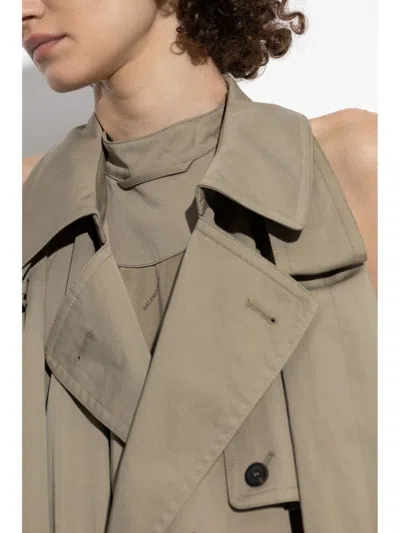 Balenciaga Cappuccino Cotton Trench Suspended Dress In Brown