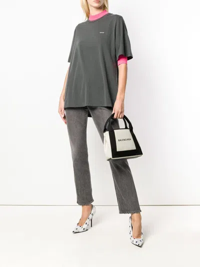 Balenciaga Two-tone Canvas Small Cobas Navy Handbag