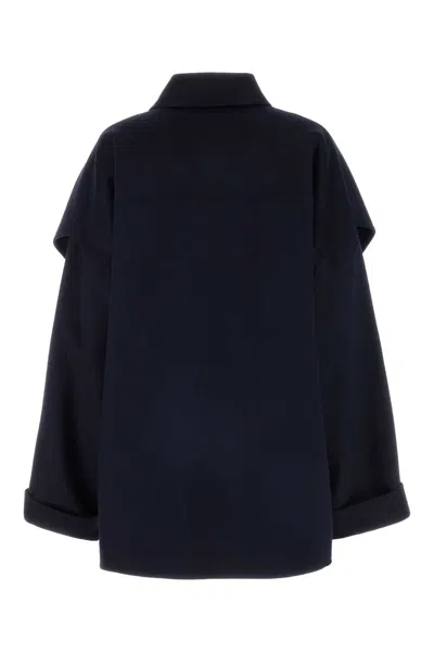 Bottega Veneta Midnight Blue Wool Blend Coat In Black