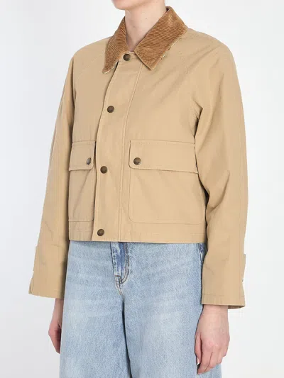 Burberry Beige Cropped Cotton Jacket In Brown
