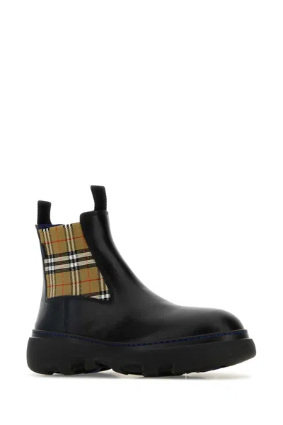 Burberry Black Leather Ankle Boots In Black