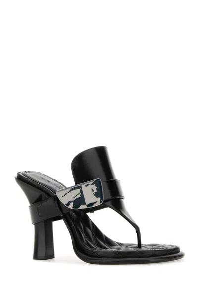 Burberry Black Leather Bay Heeled Sandals In Blue