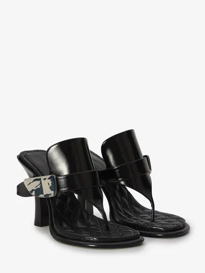 Burberry Black Leather Bay Heeled Sandals In Blue