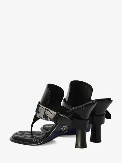 Burberry Black Leather Bay Heeled Sandals In Blue
