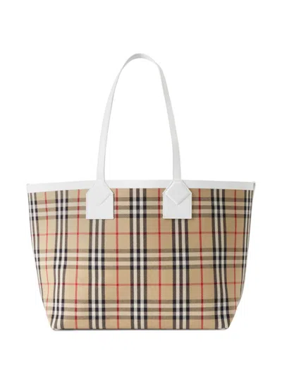 Burberry Embroidered Canvas London Shopping Bag In Neutral