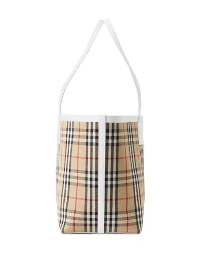 Burberry Embroidered Canvas London Shopping Bag In Neutral