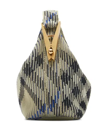 Burberry Mini Peg Check Knitted Bag In Gray