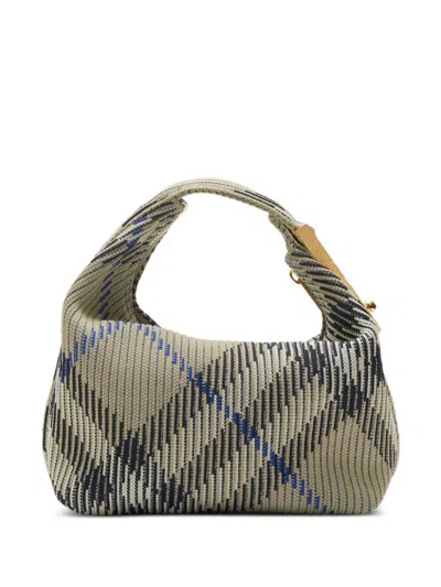 Burberry Mini Peg Check Knitted Bag In Gray