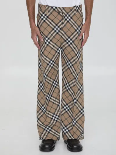 Burberry Check Wool Blend Tailored Trousers In Multi