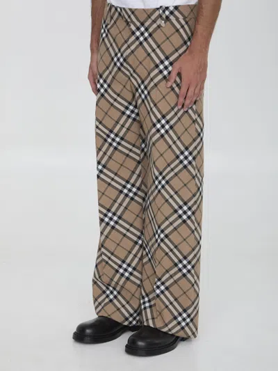 Burberry Check Wool Blend Tailored Trousers In Multi