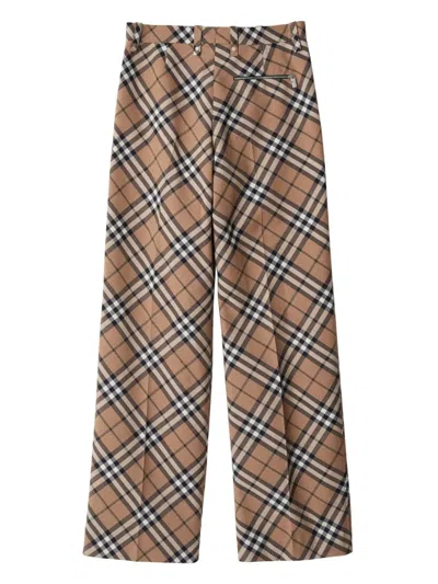Burberry Check Wool Blend Tailored Trousers In Multi