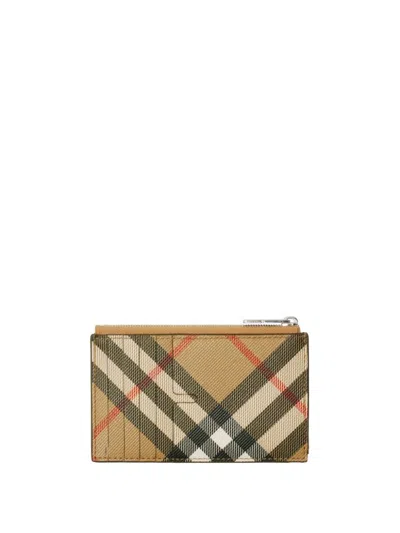 Burberry Printed Canvas Check Card Holder In Brown