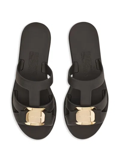 Ferragamo Women New Vara Rubber Slides In Black