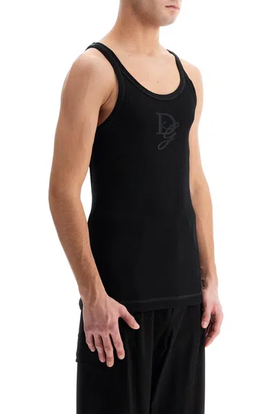 Dolce & Gabbana Men Logo Embroidery Tank Top In Black