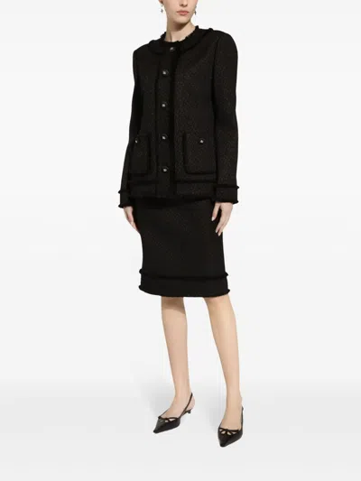 Dolce & Gabbana Black Single-breasted Jacket With Branded Button In Tweed Woman In Black