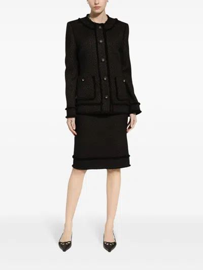 Dolce & Gabbana Black Single-breasted Jacket With Branded Button In Tweed Woman In Black