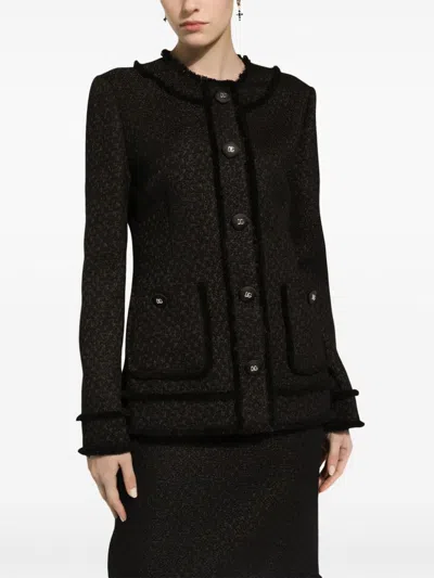 Dolce & Gabbana Black Single-breasted Jacket With Branded Button In Tweed Woman In Black