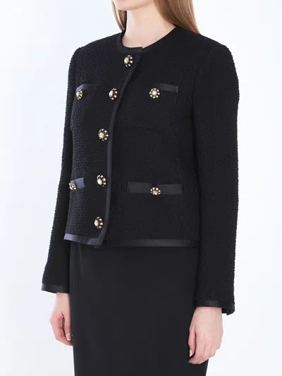 Dolce & Gabbana Short Black Jacket With Rhinestone Buttons In Black