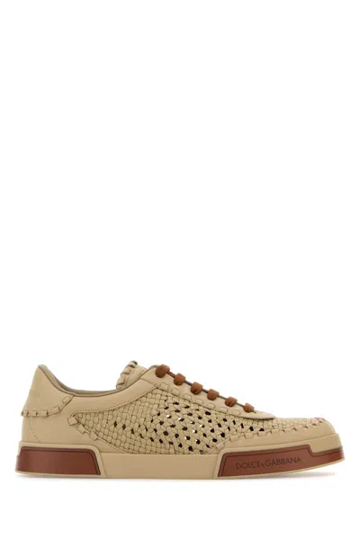 Dolce & Gabbana Cappuccino Leather Portofino Sneakers In Brown