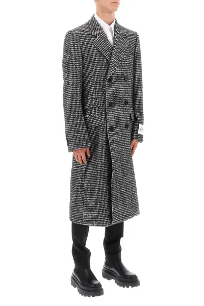 Dolce & Gabbana Double-breasted Wool Houndstooth Coat In Gray