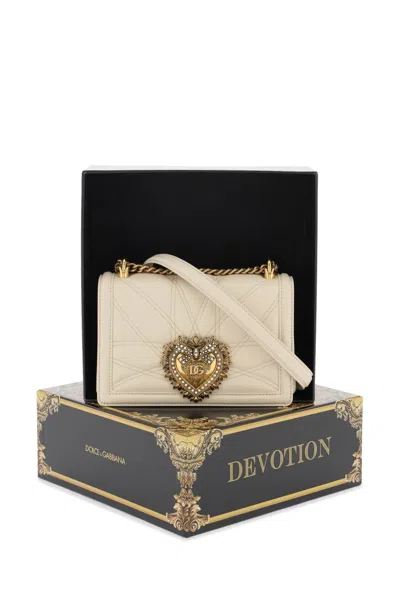 Dolce & Gabbana Ivory Nappa Leather Devotion Shoulder Bag In Neutral
