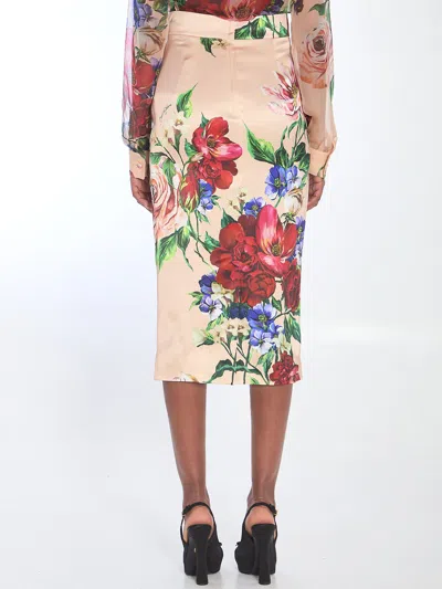 Dolce & Gabbana Longuette Skirt With Floral Print In Neutral