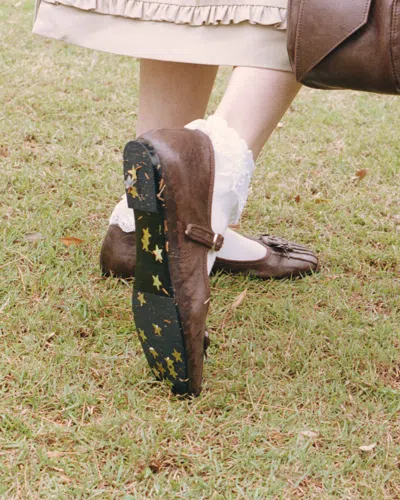 My Mum Made It Rosette Sheepskin Mary Janes In Brown