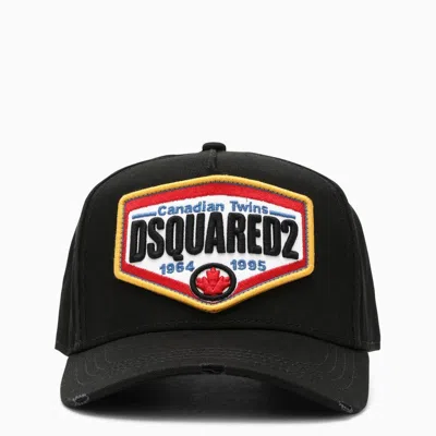 Dsquared2 Black Baseball Cap With Maxi Print On The Front And Rear Adjustable Buckle Cosure In Black