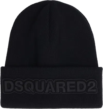 Dsquared2 Black Wool Beanie Hat In Brown
