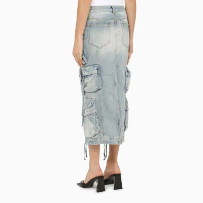 Attico Blue Denim Cargo Midi Skirt In Blue