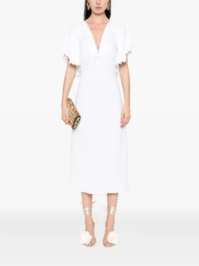 Elisabetta Franchi Crepe Midi Dress In White