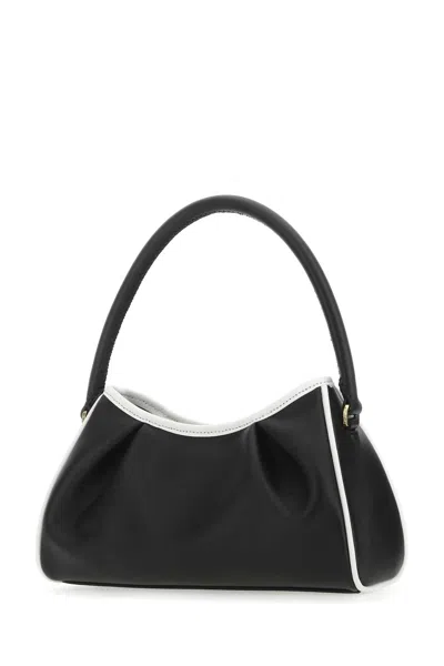 Elleme Two-tone Leather Dimple Moon Shoulder Bag In Black