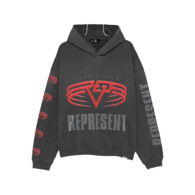 Represent Grey Hoodie With Maxi Logo Print On Front And Rear And Dropped Shoulders In Cotton Man In Black