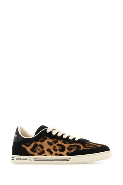 Dolce & Gabbana Printed Calf Hair Saint Tropez Light Sneakers In Brown