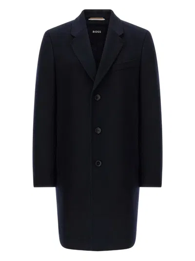 Hugo Boss Button Single-breasted Coat In Black
