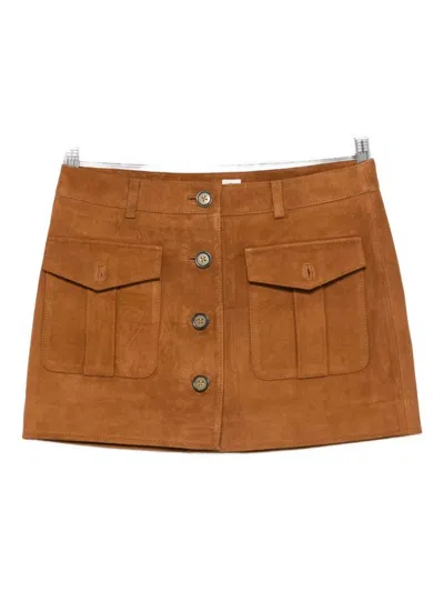 The Garment Brown Suede Mini Skirt With Buttons In Brown