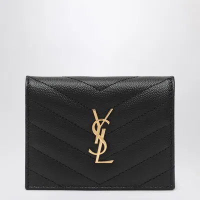 Saint Laurent Cassandre Grain De Poudre Card Holder In Black